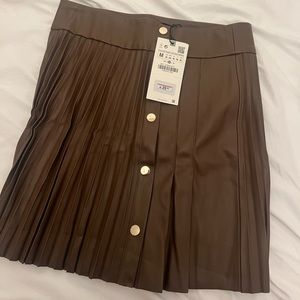 Brown faux leather zara mini skirt